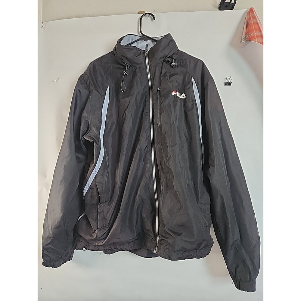 Black Fila Hooded Zip Up Windbreaker Mens MEDIUM